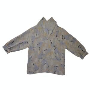 Vintage Campus Casuals Womens Size M 3/4 Sleeve Blouse Gray Gold Leaf Print Top